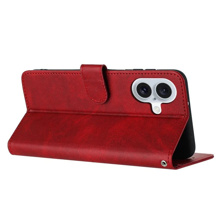 For iPhone 16 Plus Case PU Leather Flip Phone Cover Calf Texture Handbag