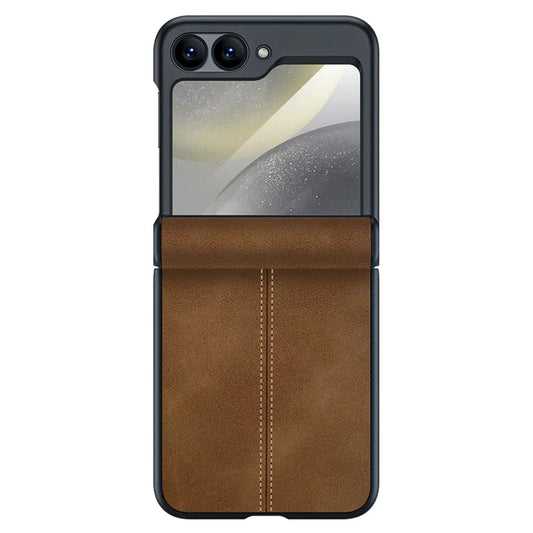 For Samsung Galaxy Z Flip6 5G Case Hinge Leather+PC Phone Cover with Rear Screen Film