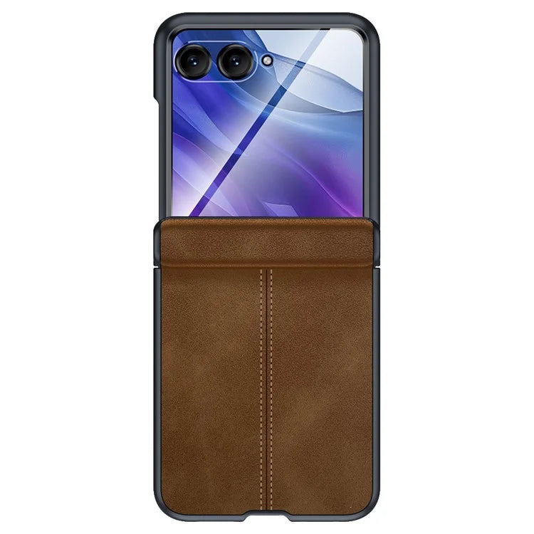 For Motorola Razr 50 Ultra 5G Case Leather Hard PC Phone Cover with Rear Screen Film / Hinge