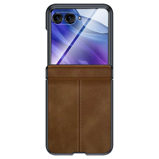 For Motorola Razr 50 Ultra 5G Case Leather Hard PC Phone Cover with Rear Screen Film / Hinge