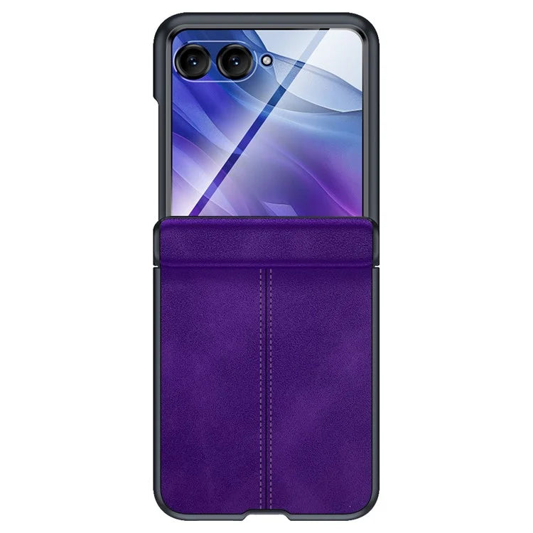 For Motorola Razr 50 Ultra 5G Case Leather Hard PC Phone Cover with Rear Screen Film / Hinge