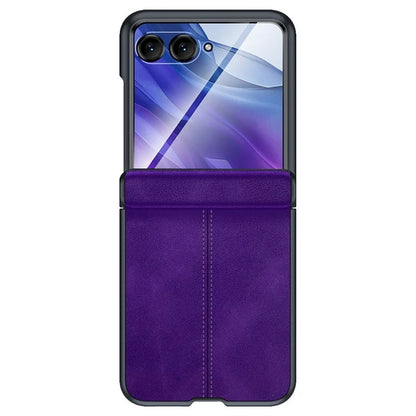 For Motorola Razr 50 Ultra 5G Case Leather Hard PC Phone Cover with Rear Screen Film / Hinge