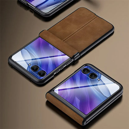 For Motorola Razr 50 Ultra 5G Case Leather Hard PC Phone Cover with Rear Screen Film / Hinge