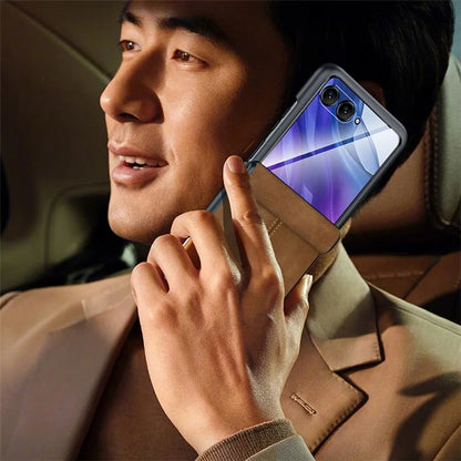 For Motorola Razr 50 Ultra 5G Case Leather Hard PC Phone Cover with Rear Screen Film / Hinge