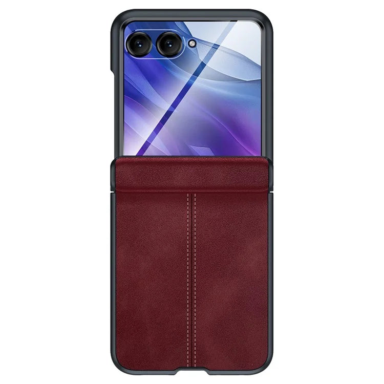 For Motorola Razr 50 Ultra 5G Case Leather Hard PC Phone Cover with Rear Screen Film / Hinge
