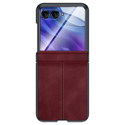 For Motorola Razr 50 Ultra 5G Case Leather Hard PC Phone Cover with Rear Screen Film / Hinge