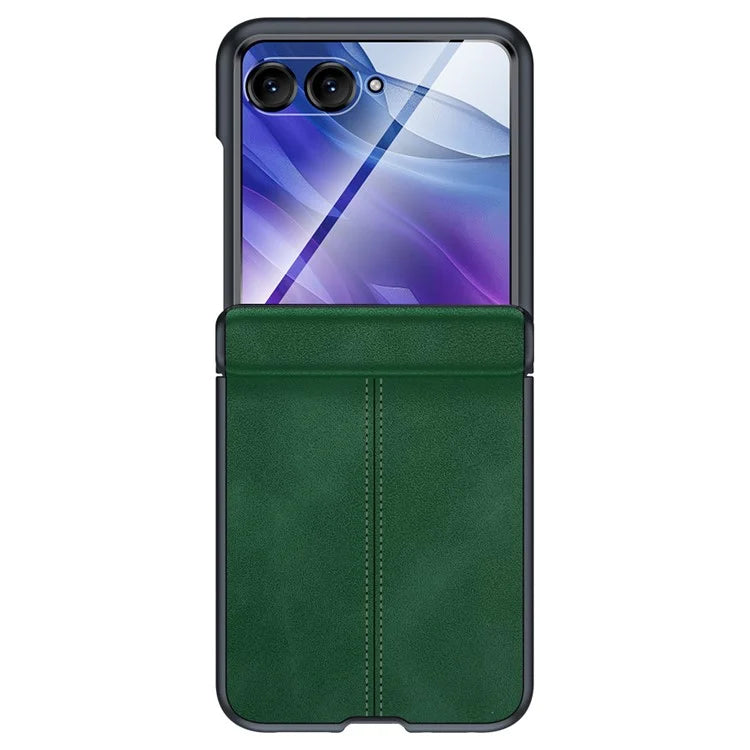 For Motorola Razr 50 Ultra 5G Case Leather Hard PC Phone Cover with Rear Screen Film / Hinge