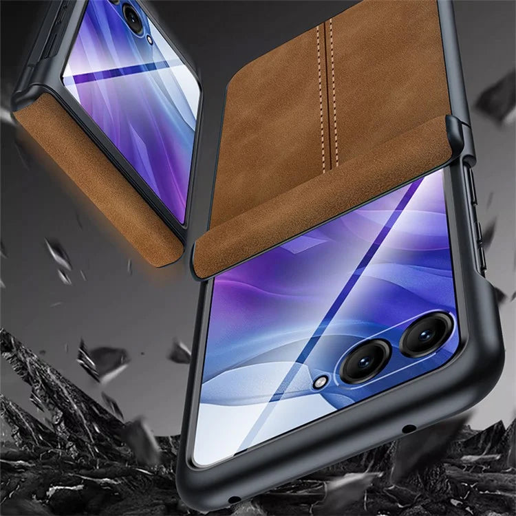 For Motorola Razr 50 Ultra 5G Case Leather Hard PC Phone Cover with Rear Screen Film / Hinge