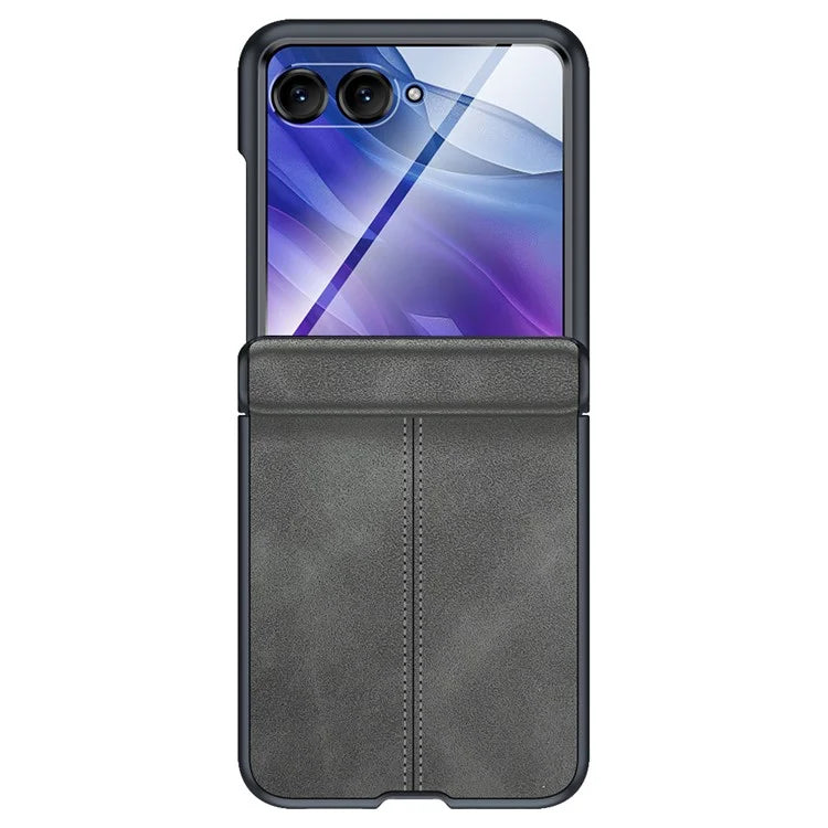 For Motorola Razr 50 Ultra 5G Case Leather Hard PC Phone Cover with Rear Screen Film / Hinge