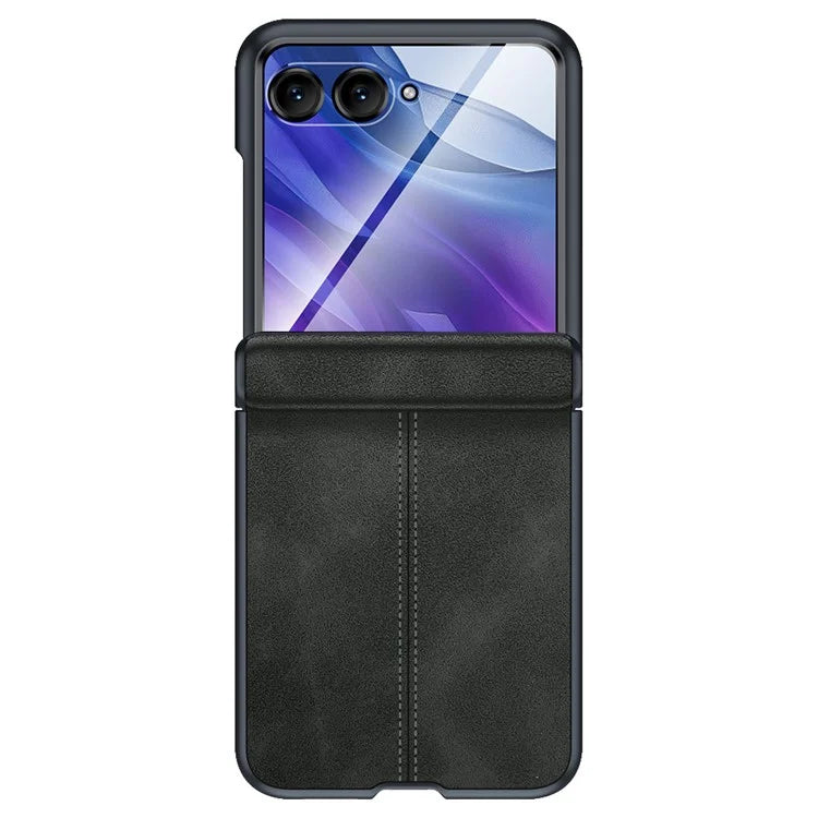 For Motorola Razr 50 Ultra 5G Case Leather Hard PC Phone Cover with Rear Screen Film / Hinge