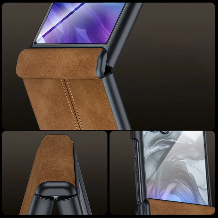 For Motorola Razr 50 Ultra 5G Case Leather Hard PC Phone Cover with Rear Screen Film / Hinge