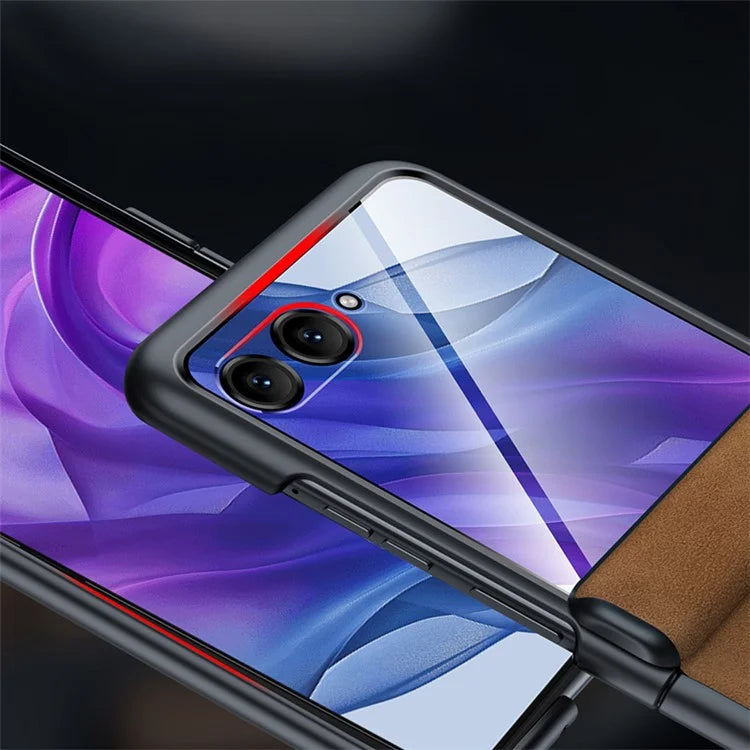 For Motorola Razr 50 Ultra 5G Case Leather Hard PC Phone Cover with Rear Screen Film / Hinge