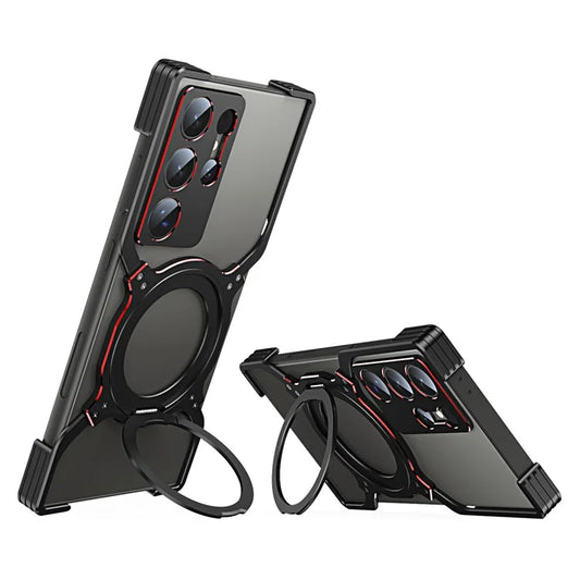 For Samsung Galaxy S24 Ultra Metal Bumper Case Magnetic Phone Cover with Kickstand