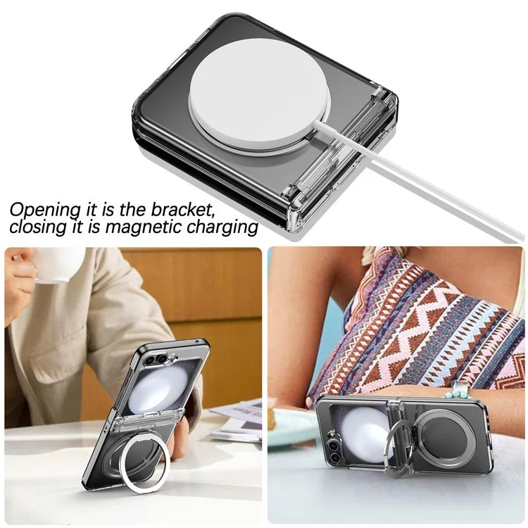 For Samsung Galaxy Z Flip5 5G Case Rotary Magnetic Kickstand PC+TPU Phone Cover