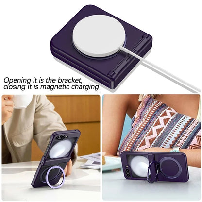 For Samsung Galaxy Z Flip5 5G Case Rotary Magnetic Kickstand PC+TPU Phone Cover