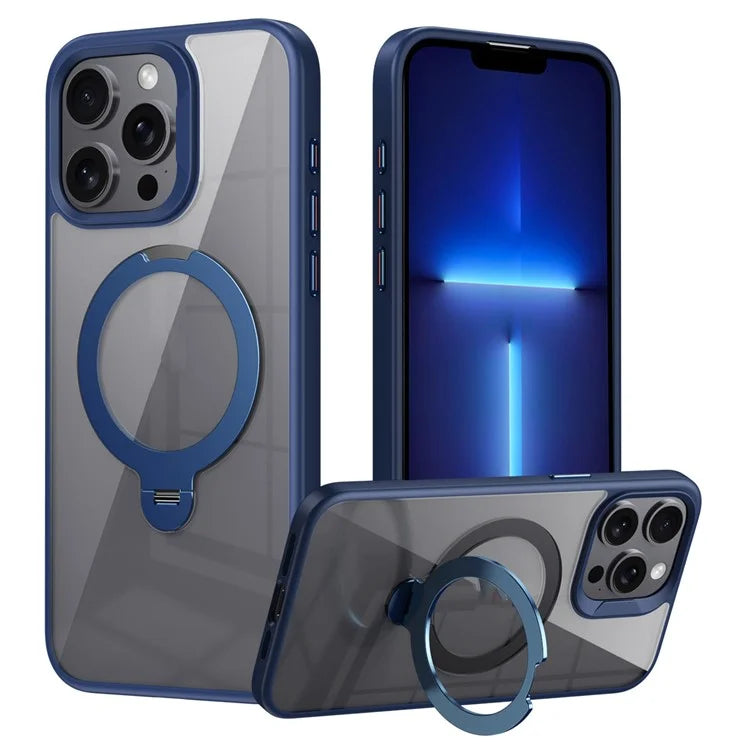 For iPhone 13 Pro Max Magnetic Case Ring Kickstand PC+TPU Protective Phone Cover