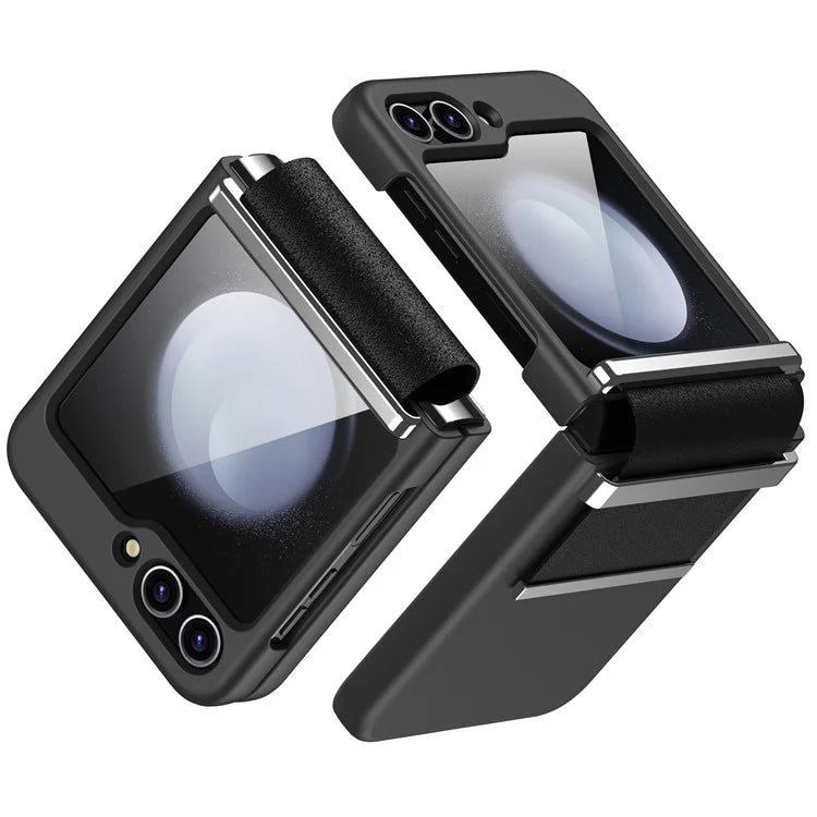 For Samsung Galaxy Z Flip6 5G Case PC Folding Phone Cover with Hardware Leather Hinge