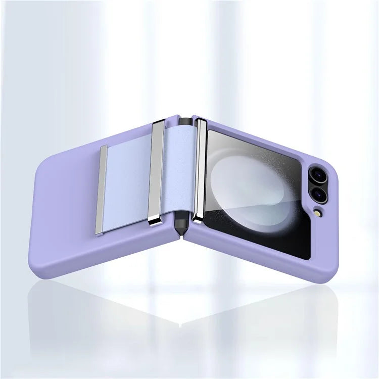For Samsung Galaxy Z Flip6 5G Case PC Folding Phone Cover with Hardware Leather Hinge