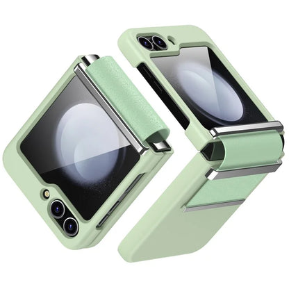 For Samsung Galaxy Z Flip6 5G Case PC Folding Phone Cover with Hardware Leather Hinge