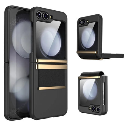 For Samsung Galaxy Z Flip6 5G Case PC Folding Phone Cover with Hardware Leather Hinge