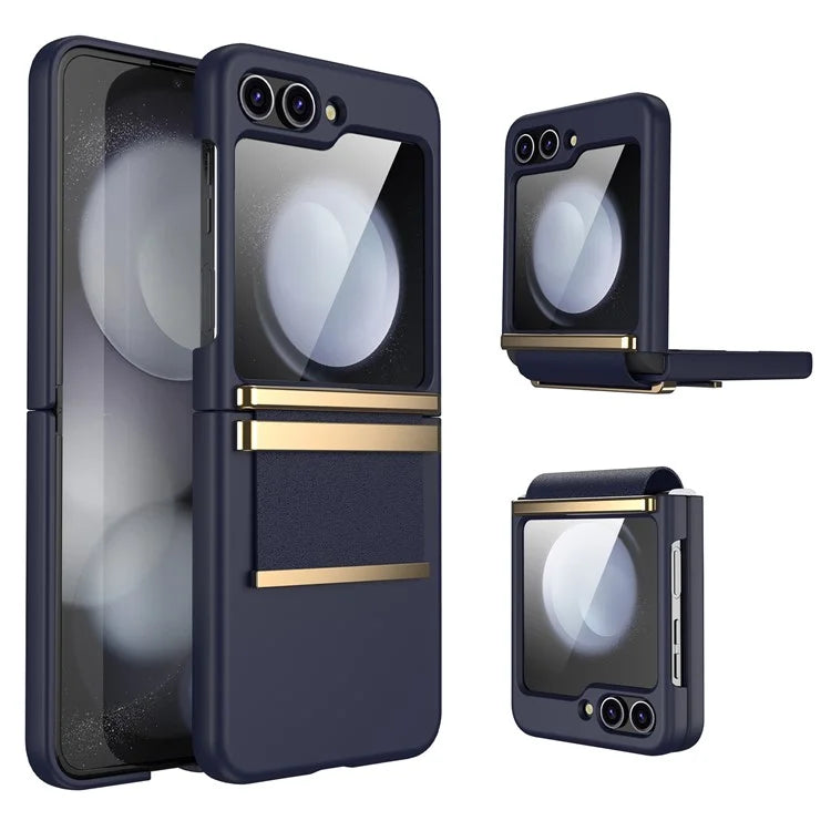 For Samsung Galaxy Z Flip6 5G Case PC Folding Phone Cover with Hardware Leather Hinge