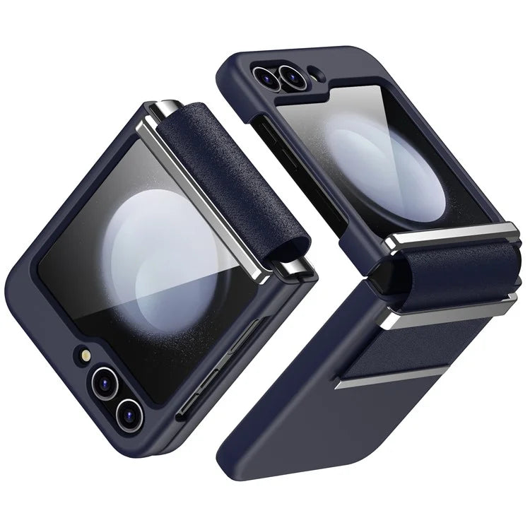 For Samsung Galaxy Z Flip6 5G Case PC Folding Phone Cover with Hardware Leather Hinge