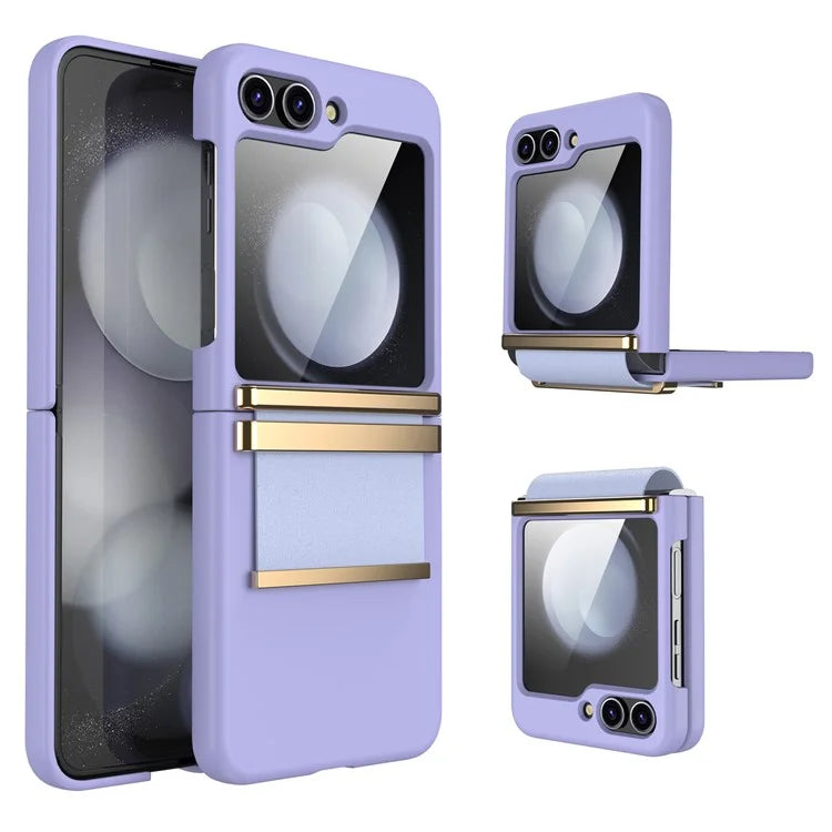 For Samsung Galaxy Z Flip6 5G Case PC Folding Phone Cover with Hardware Leather Hinge