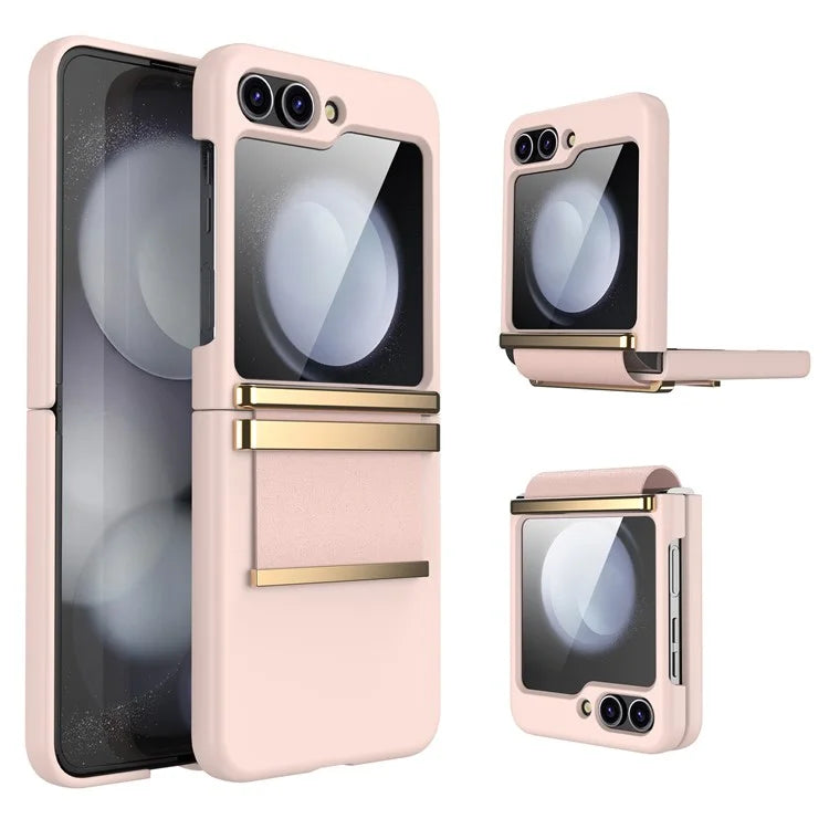 For Samsung Galaxy Z Flip6 5G Case PC Folding Phone Cover with Hardware Leather Hinge