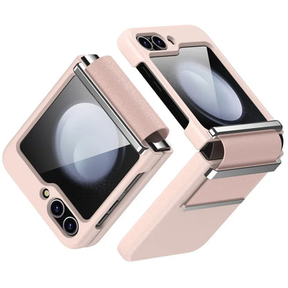 For Samsung Galaxy Z Flip6 5G Case PC Folding Phone Cover with Hardware Leather Hinge