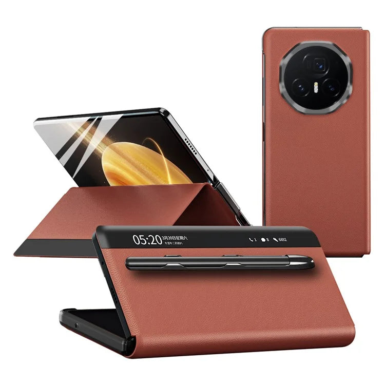 For Honor Magic V3 5G Case View Window PU Leather Phone Cover with Stylus