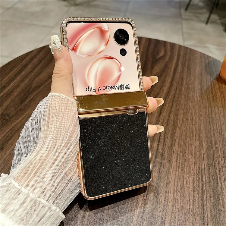 For Honor Magic V Flip 5G Case Hinge Protection Rhinestone Glitter PC Phone Cover