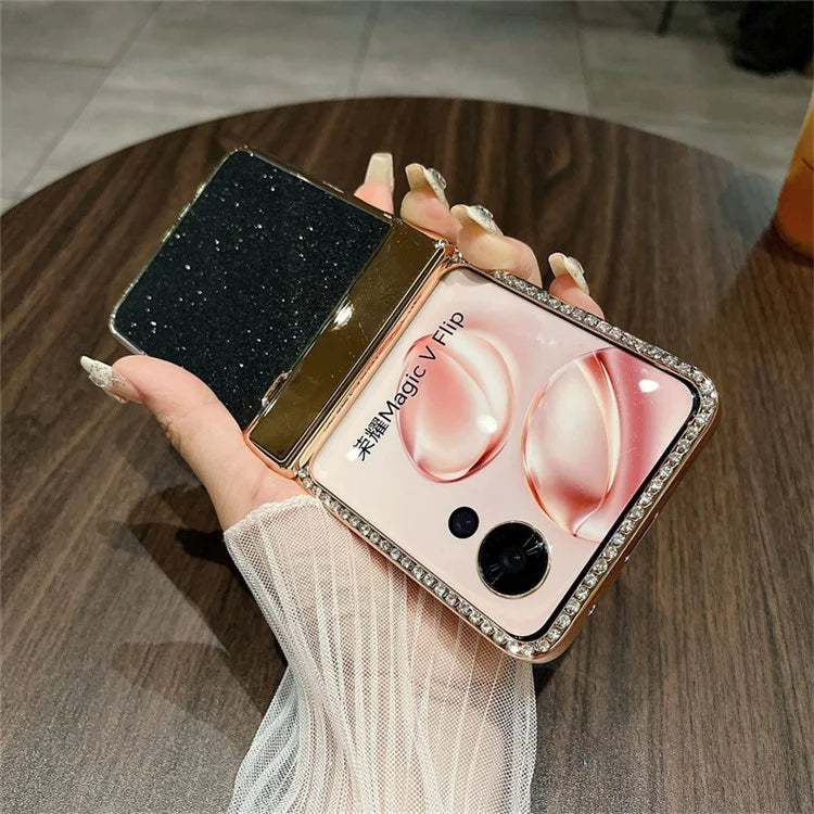 For Honor Magic V Flip 5G Case Hinge Protection Rhinestone Glitter PC Phone Cover