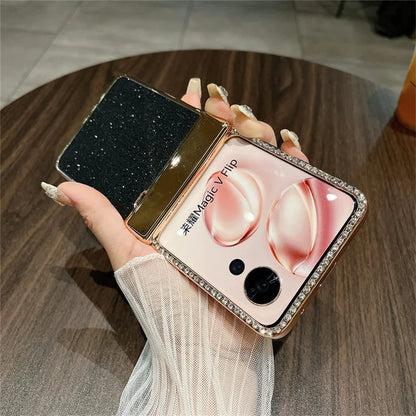 For Honor Magic V Flip 5G Case Hinge Protection Rhinestone Glitter PC Phone Cover