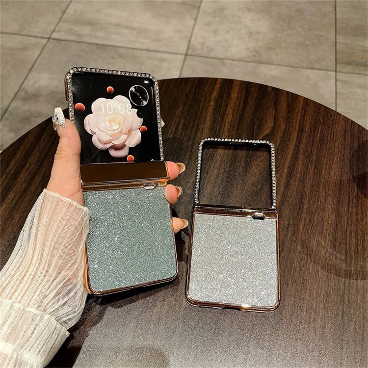 For Honor Magic V Flip 5G Case Hinge Protection Rhinestone Glitter PC Phone Cover