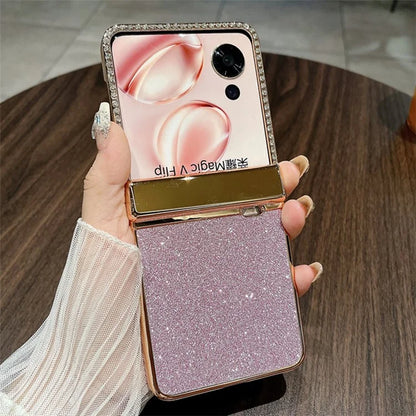 For Honor Magic V Flip 5G Case Hinge Protection Rhinestone Glitter PC Phone Cover