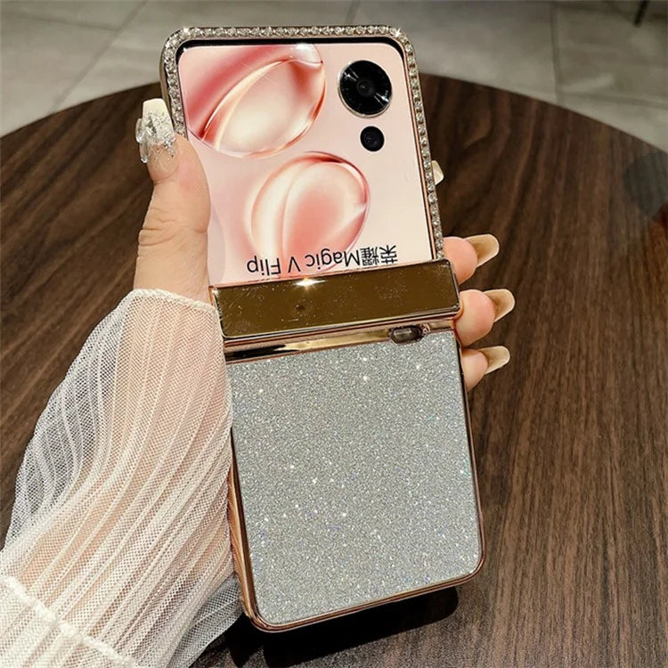 For Honor Magic V Flip 5G Case Hinge Protection Rhinestone Glitter PC Phone Cover