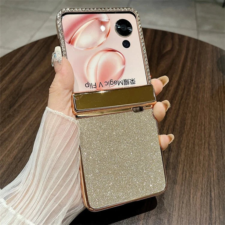 For Honor Magic V Flip 5G Case Hinge Protection Rhinestone Glitter PC Phone Cover
