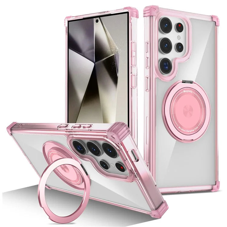 For Samsung Galaxy S24 Ultra Case Compatible with MagSafe PC+TPU Phone Cover Rotatable Kickstand