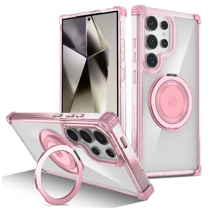 For Samsung Galaxy S24 Ultra Case Compatible with MagSafe PC+TPU Phone Cover Rotatable Kickstand