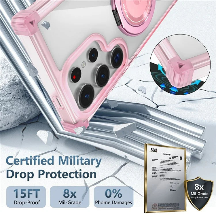 For Samsung Galaxy S24 Ultra Case Compatible with MagSafe PC+TPU Phone Cover Rotatable Kickstand
