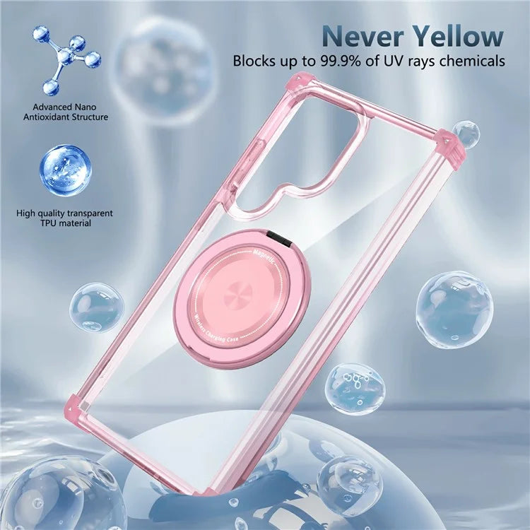 For Samsung Galaxy S24 Ultra Case Compatible with MagSafe PC+TPU Phone Cover Rotatable Kickstand
