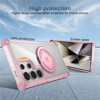 For Samsung Galaxy S24 Ultra Case Compatible with MagSafe PC+TPU Phone Cover Rotatable Kickstand