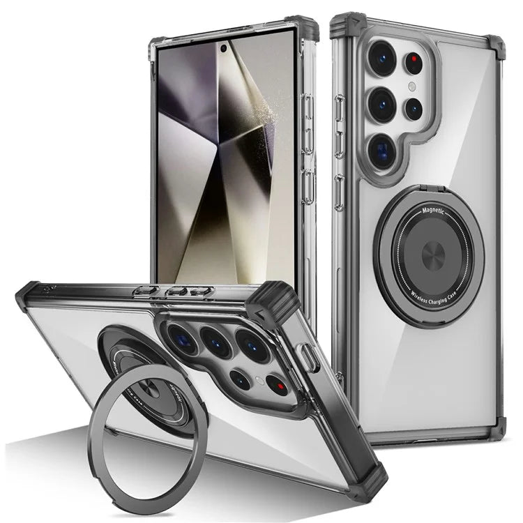 For Samsung Galaxy S24 Ultra Case Compatible with MagSafe PC+TPU Phone Cover Rotatable Kickstand