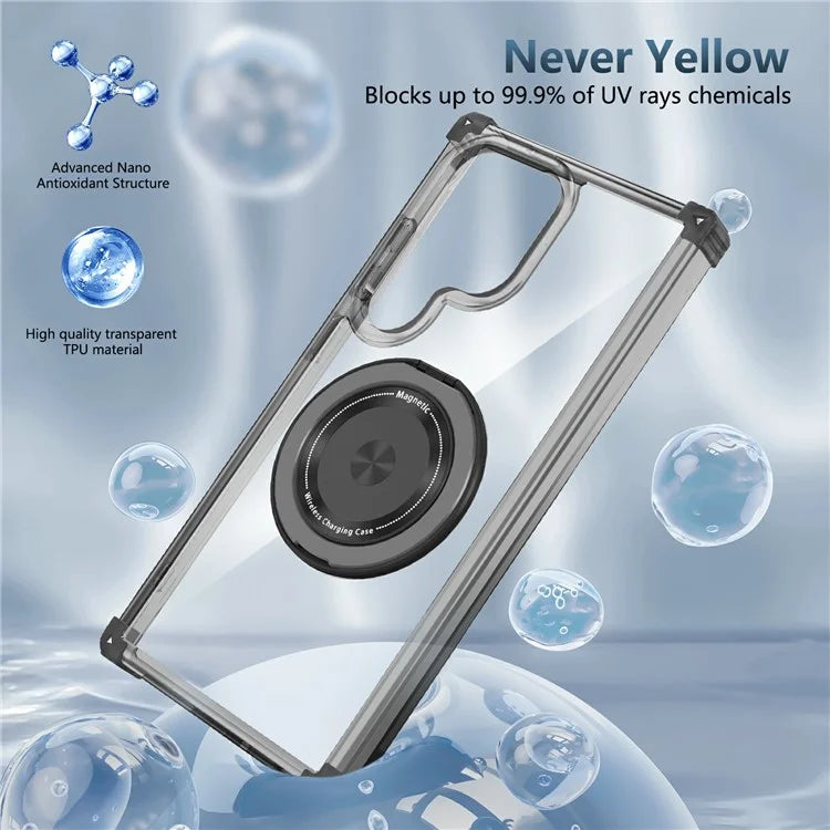 For Samsung Galaxy S24 Ultra Case Compatible with MagSafe PC+TPU Phone Cover Rotatable Kickstand