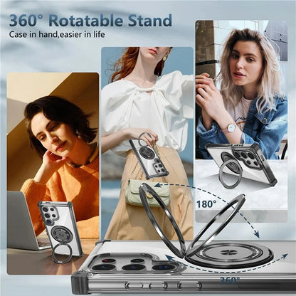 For Samsung Galaxy S24 Ultra Case Compatible with MagSafe PC+TPU Phone Cover Rotatable Kickstand