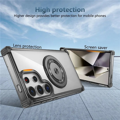 For Samsung Galaxy S24 Ultra Case Compatible with MagSafe PC+TPU Phone Cover Rotatable Kickstand