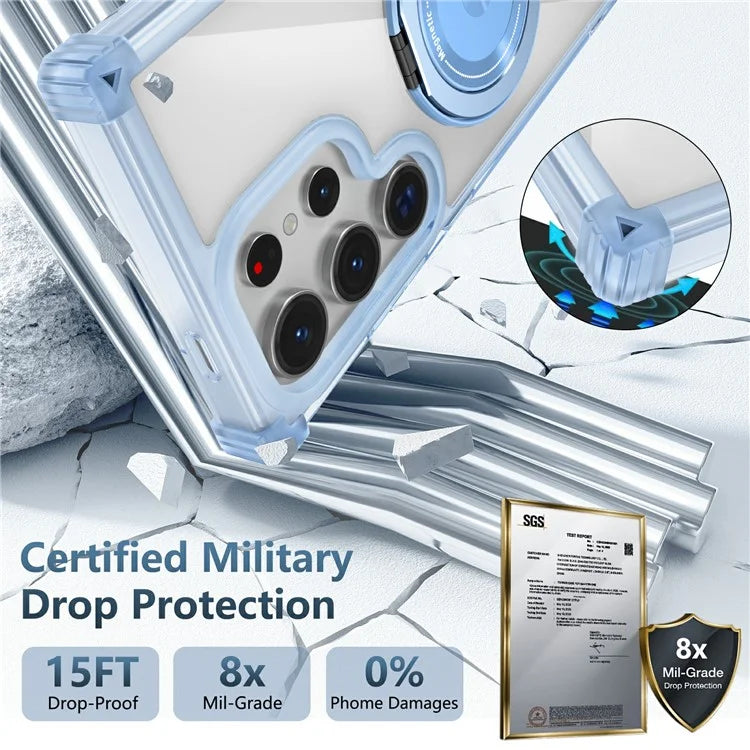 For Samsung Galaxy S24 Ultra Case Compatible with MagSafe PC+TPU Phone Cover Rotatable Kickstand