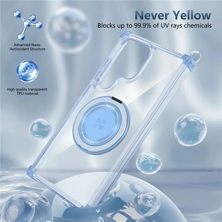For Samsung Galaxy S24 Ultra Case Compatible with MagSafe PC+TPU Phone Cover Rotatable Kickstand