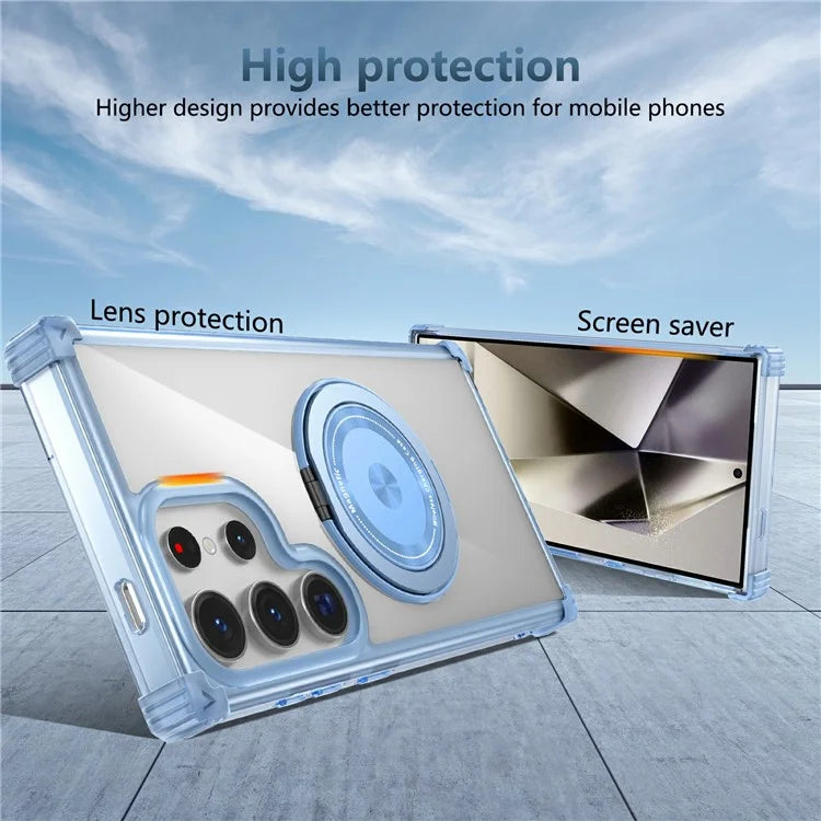 For Samsung Galaxy S24 Ultra Case Compatible with MagSafe PC+TPU Phone Cover Rotatable Kickstand