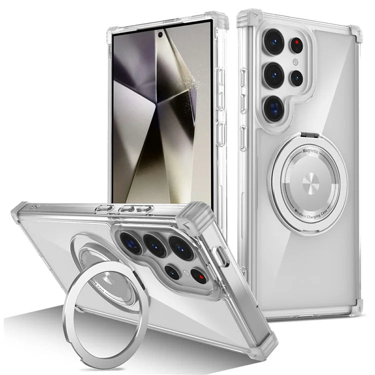 For Samsung Galaxy S24 Ultra Case Compatible with MagSafe PC+TPU Phone Cover Rotatable Kickstand